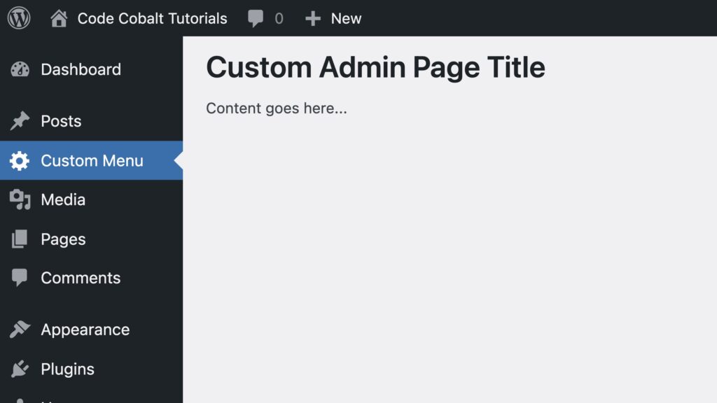 How to add a page to the WordPress admin sidebar menu
