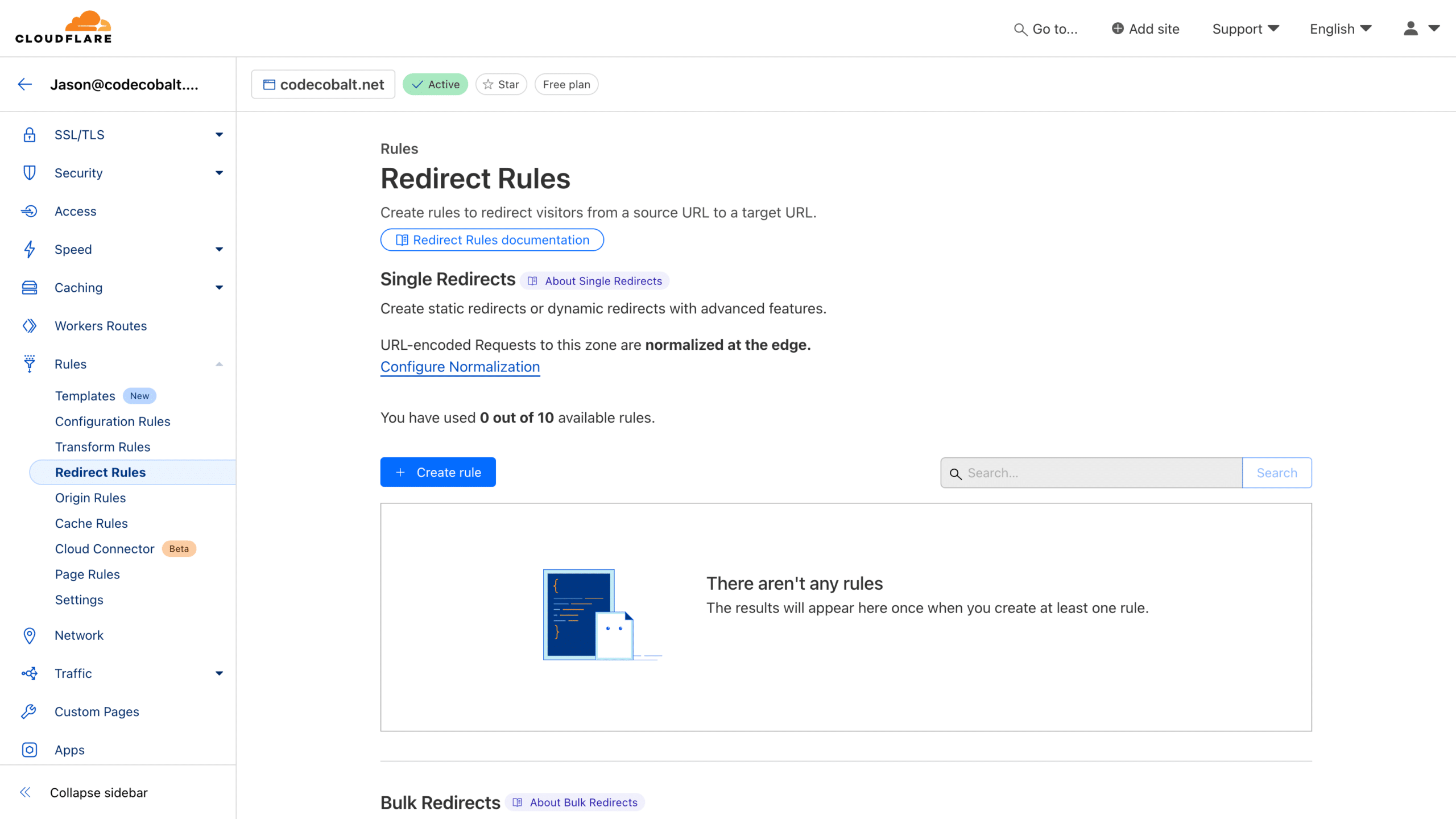 Cloudflare redirect rules empty